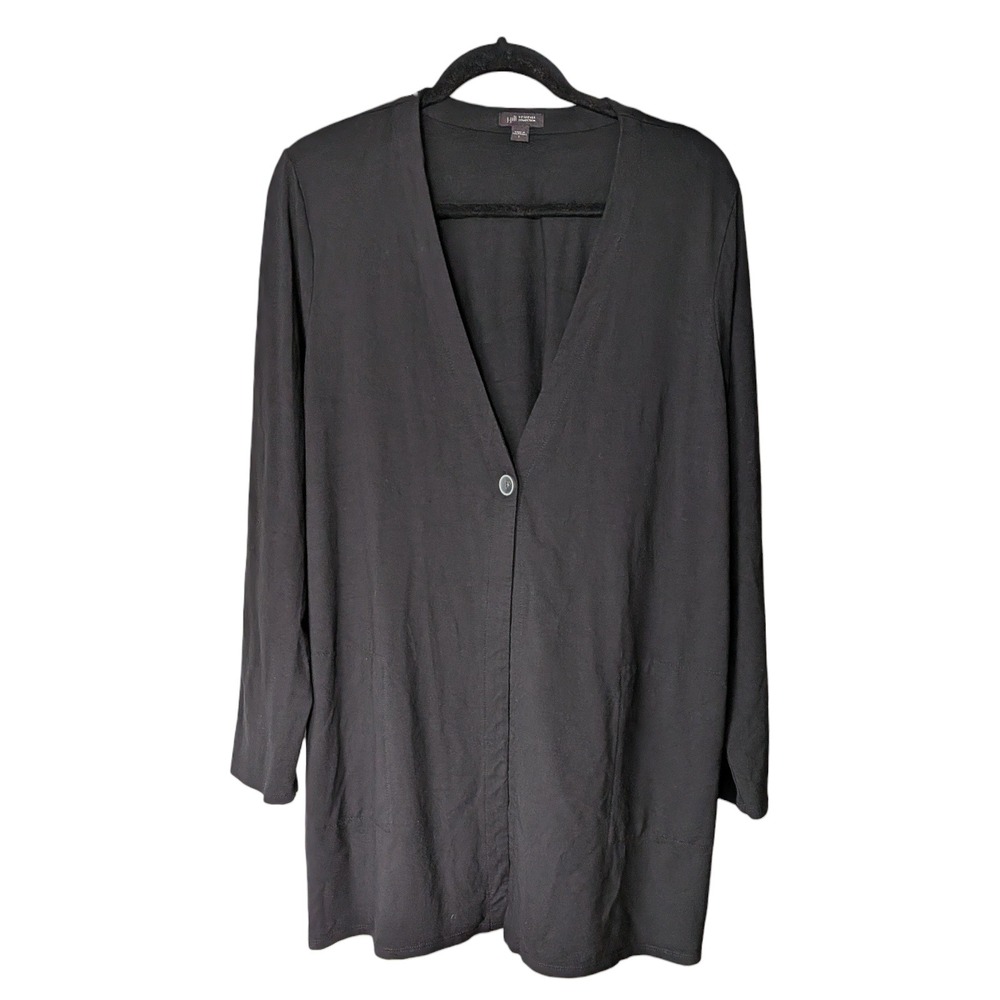 J Jill Wearever Cardigan Women‎ Sz Large Black Normcore Corpcore Minimalist Cozy